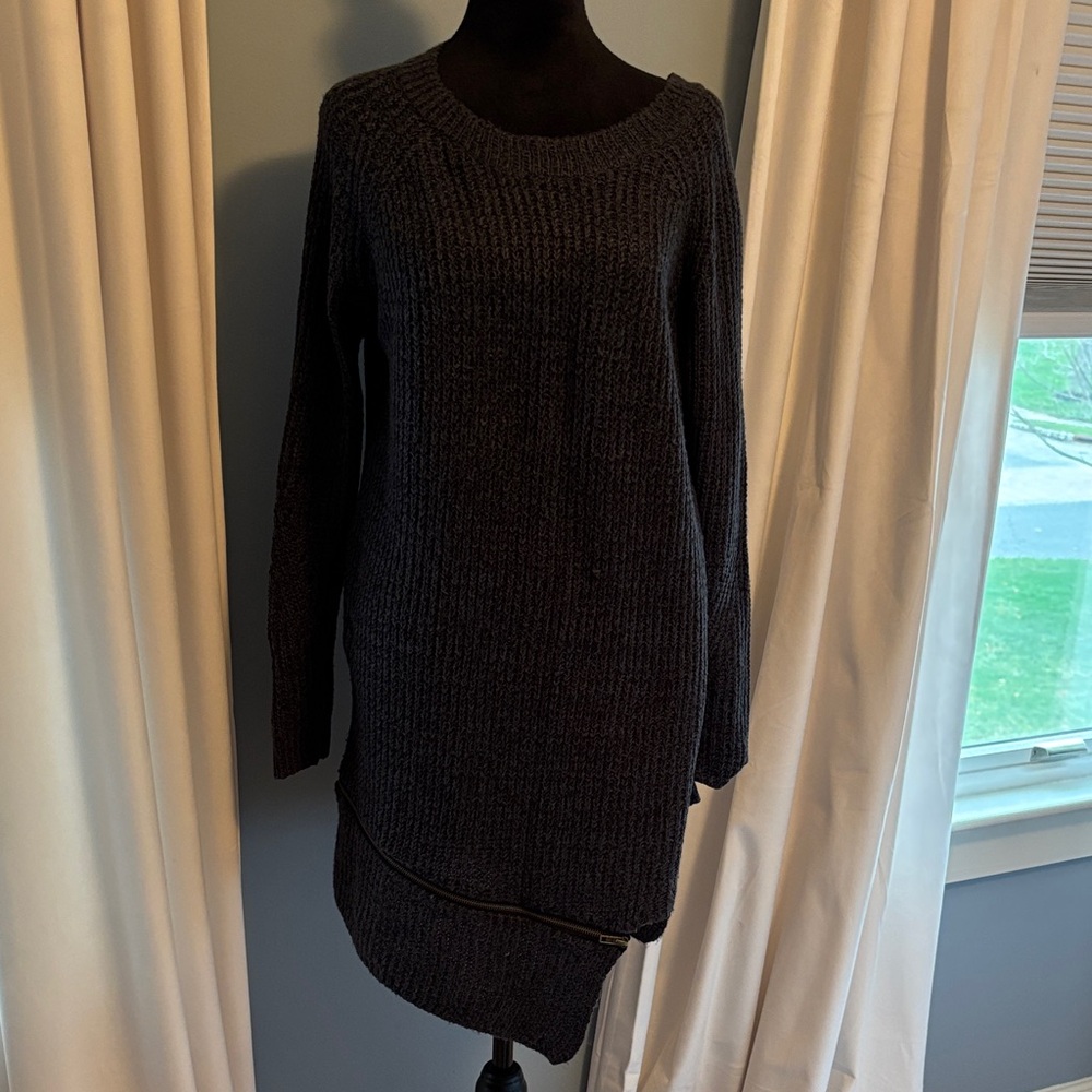 Solutions. Charcoal Ribbed Knit Sweater Tunic